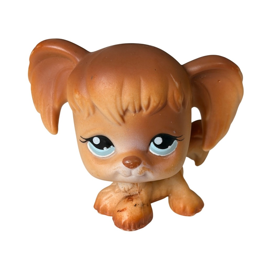 Hasbro Littlest Pet Shop Papillon Dog Tan Brown Blue Eyes Authentic LPS #291